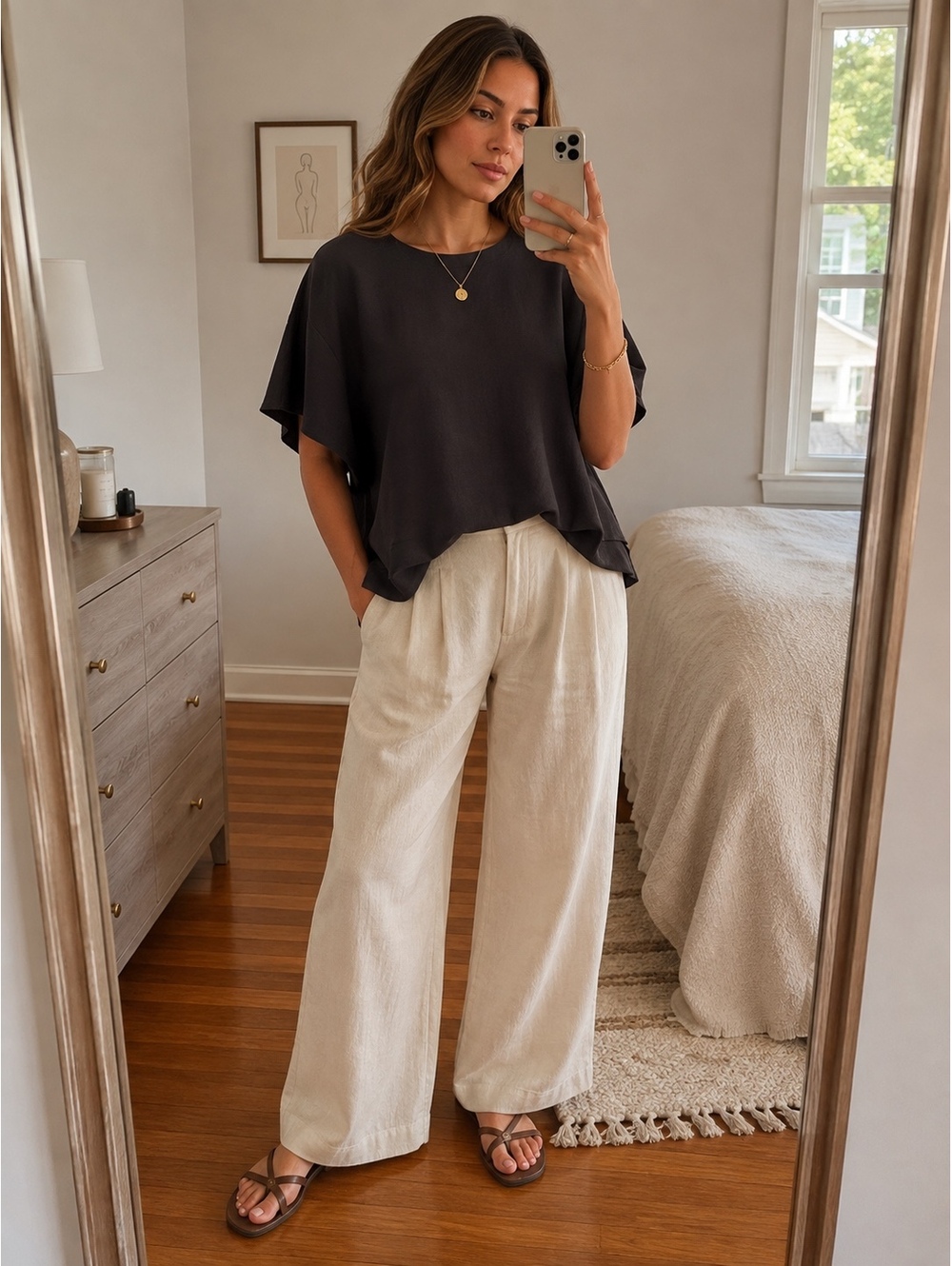 DKNY Linen Blend Flutter Sleeve Blouse – Tobacco Brown Size S NWT